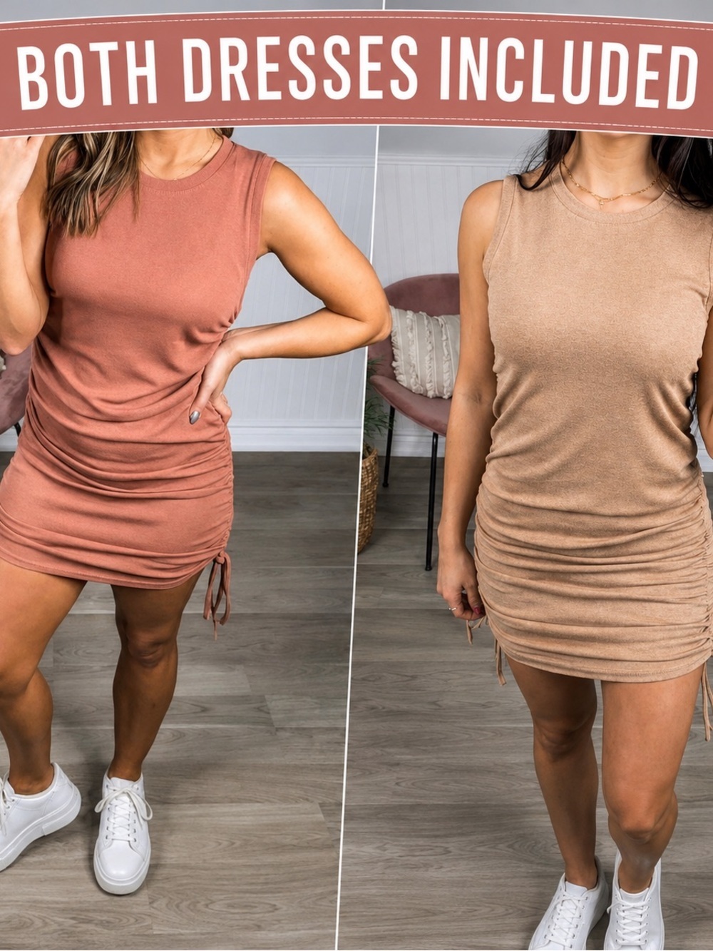 Set of 2 Bodycon Dresses Adjustable Side Tie Size M